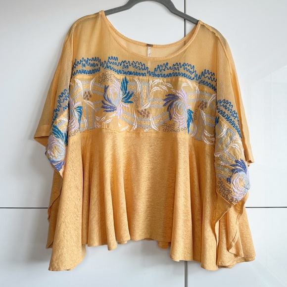 Free People Love Letter Tangerine Orange Size Small Boho Embroidered Linen - Picture 1 of 11